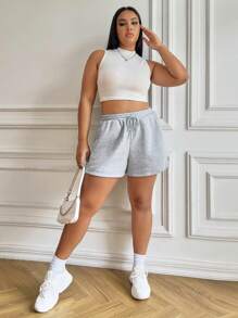 SHEIN EZwear Plus Drawstring Waist Track Shorts