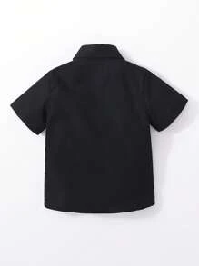 SHEIN 男小童休閒寬鬆適合撞色短袖襯衫帶西裝領和派對風格,夏天 - 彩色 - 查看 2