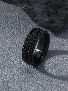 1 pieza Anillo de cadena de acero inoxidable con estilo europeo y americano personalizado para hombres, como regalo de joyería y para fiestas - Negro - Ver 2