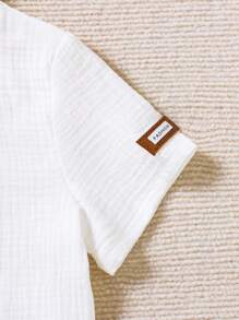 SHEIN Toddler Boys Letter Patched Detail Button Front Shirt - White - View 3