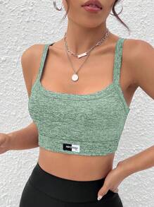 SHEIN EZwear Letter Patched Detail Crop Cami Top - Mint Green - View 1
