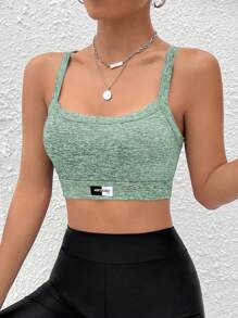 SHEIN EZwear Letter Patched Detail Crop Cami Top - Mint Green - View 5
