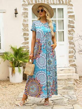 曼陀羅印花隱藏口袋娃娃裙