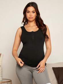 SHEIN Maternity Nursing Button Front Tank Top - Black - View 4