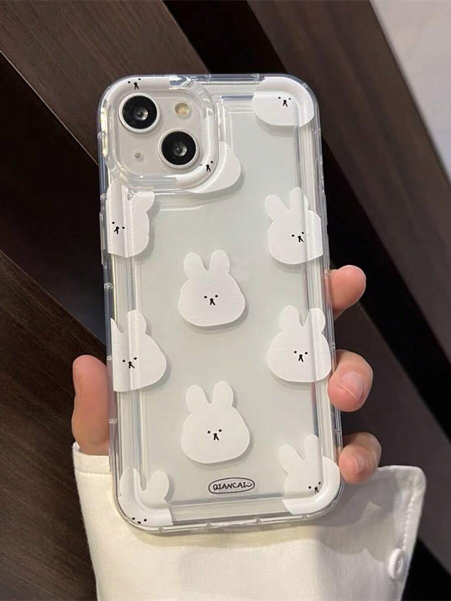1 pièce Étui de téléphone transparent avec impression de lapin, amortissant les chocs, compatible avec iPhone 17, 17 Air, 17 Pro, 17 Pro Max - Multicolore - Voir 1