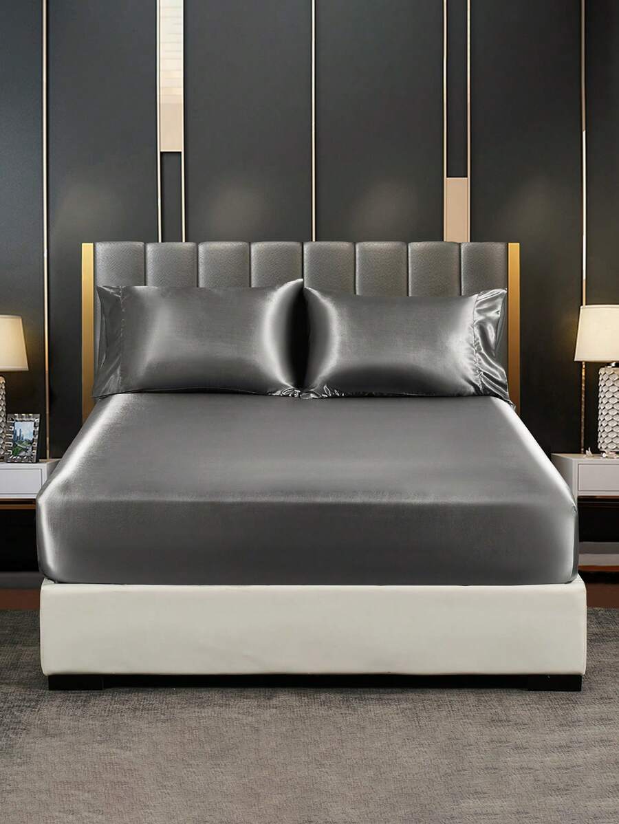 1 tấm màu xám được trang bị, tấm vải hiện đại được trang bị dưới cùng cho phòng ngủ - Màu xám đen - Xem 1