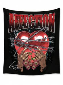 Studio Chunk 1pc Heart & Letter Graphic Tapestry,Casual Washable Tapestry Poster Wall Hanging For Bedroom Aesthetic - Black - View 1