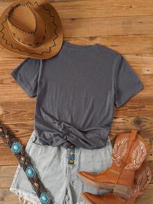 SHEIN LUNE 動物和字母圖案T恤 - 深灰色 - 查看 2