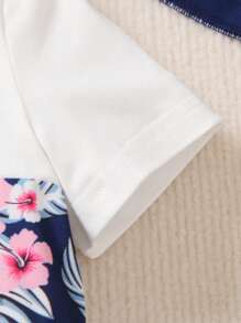 SHEIN Toddler Boys Letter & Tropical Print Tee & Shorts & Hat