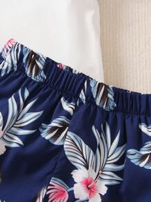 SHEIN Toddler Boys Letter & Tropical Print Tee & Shorts & Hat