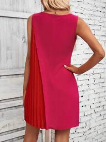 SHEIN VCAY 雙色百褶細節直筒洋裝 - 玫紅色 - 查看 2