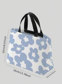 Flower Print Lunch Bag - Blue and White - View 7
