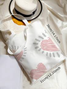 可翻转心形图案购物袋书包，大容量，经典休闲，可折叠，便携，适合少女女大学生，非常适合返校、购物、初中、高中、大学，时尚心形钱包，与情人节连衣裙完美搭配 - 彩色 - 查看 4