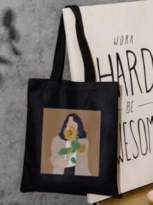 Túi mua sắm họa tiết hoa hướng dương và hình người, Túi đi học, Sức chứa lớn, Cổ điển, Thường ngày, Có thể gấp lại, Di động, Thích hợp cho nữ sinh trung học, Sinh viên đại học, Hoàn hảo cho Trở lại trường, Mua sắm, Trung học cơ sở, Trung học phổ thông, Đại học - Nhiều màu - Xem 1