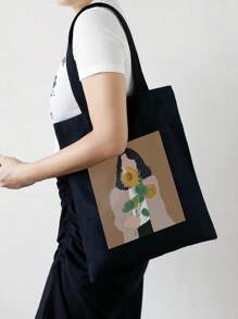 Túi mua sắm họa tiết hoa hướng dương và hình người, Túi đi học, Sức chứa lớn, Cổ điển, Thường ngày, Có thể gấp lại, Di động, Thích hợp cho nữ sinh trung học, Sinh viên đại học, Hoàn hảo cho Trở lại trường, Mua sắm, Trung học cơ sở, Trung học phổ thông, Đại học - Nhiều màu - Xem 2