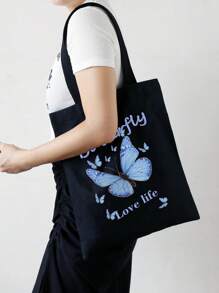 Sacola de Compras com Estampa de Borboleta e Slogan, Bolsa de Borboleta Moderna - Multicolorido - Visão 2