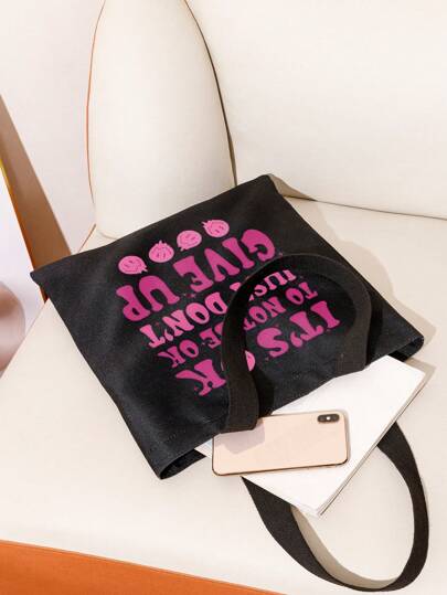 Bolsa de compras con gráfico de letra, bolsa escolar, de gran capacidad, clásica y casual, plegable, portátil, adecuada para adolescentes, mujeres, estudiantes universitarios y trabajadores de cuello blanco, perfecta para volver a la escuela, el primer día de clases, la escuela secundaria y las compras