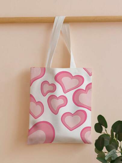 Bolso de compras con estampado de corazón, bolso escolar de gran capacidad, portátil, plegable, estilo clásico casual, adecuado para adolescentes, mujeres y estudiantes universitarias, perfecto para volver a la escuela, el primer día de escuela, escuela secundaria, compras, vacaciones de San Valentín, bolso escolar y de libros para mujeres o estudiantes, perfecto para libros, compras, volver a la escuela y talla grande