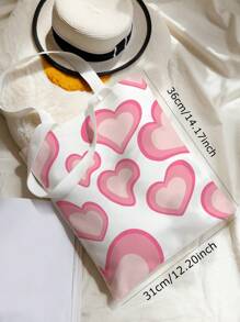 Bolso de compras con estampado de corazón, bolso escolar de gran capacidad, portátil, plegable, estilo clásico casual, adecuado para adolescentes, mujeres y estudiantes universitarias, perfecto para volver a la escuela, el primer día de escuela, escuela secundaria, compras, vacaciones de San Valentín, bolso escolar y de libros para mujeres o estudiantes, perfecto para libros, compras, volver a la escuela y talla grande - Multicolor - Ver 3