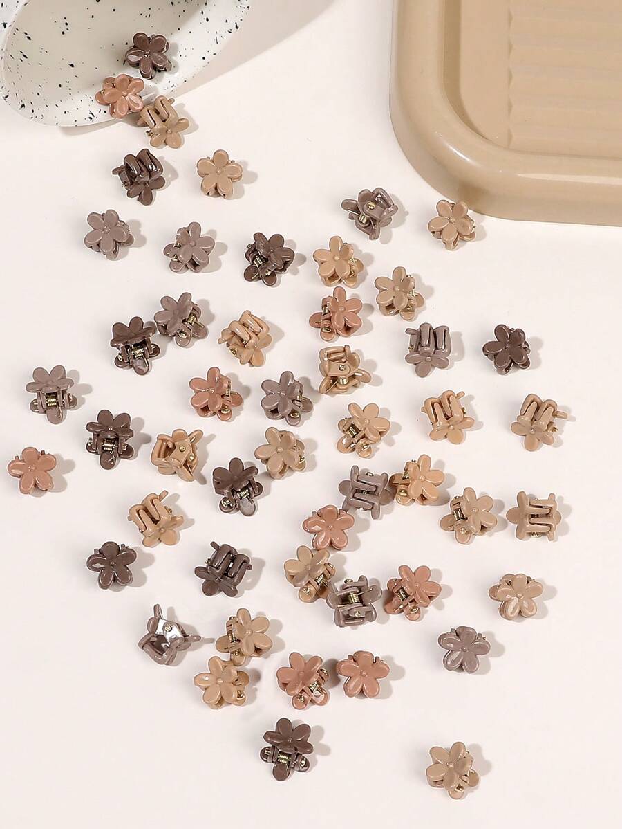 50pcs Random Color Solid Cute Flower Y2K Hair Claw Hair Accessories,Claw Clips,Hair Jaw Clip,Hair Clutch, School Stuff, College Fall Winter Hair Clip For Vacation Outfits Woman Summer - Multicolor - View 1