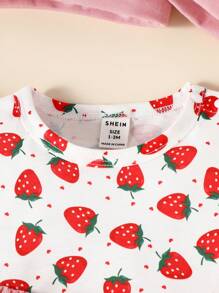 SHEIN Baby 2pcs Strawberry Print Ruffle Trim Tee & 1pc Pants & 1pc Shorts & 2pcs Hat & 2pcs Bib - Multicolor - View 5