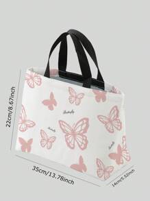 Butterfly & Letter Graphic Lunch Bag, Polyester Portable Lunch Box Storage Bag For Travel Office School - Multicolor - View 3