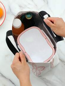 Butterfly & Letter Graphic Lunch Bag, Polyester Portable Lunch Box Storage Bag For Travel Office School - Multicolor - View 4