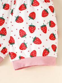 SHEIN Baby 2pcs Strawberry Print Ruffle Trim Tee & 1pc Pants & 1pc Shorts & 2pcs Hat & 2pcs Bib - Multicolor - View 8