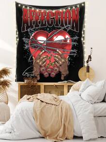 Studio Chunk 1pc Heart & Letter Graphic Tapestry,Casual Washable Tapestry Poster Wall Hanging For Bedroom Aesthetic - Black - View 5