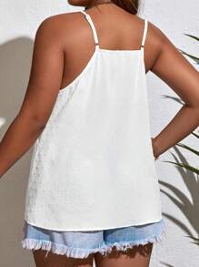 SHEIN VCAY 大碼圓點鏤空蕾絲花邊吊帶上衣 - 白色 - 查看 3