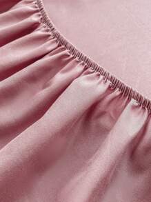 1pc Pink Fitted Sheet, Modern Fabric Ruffle Trim Fitted Bottom Sheet For Bedroom - Multicolor - View 6