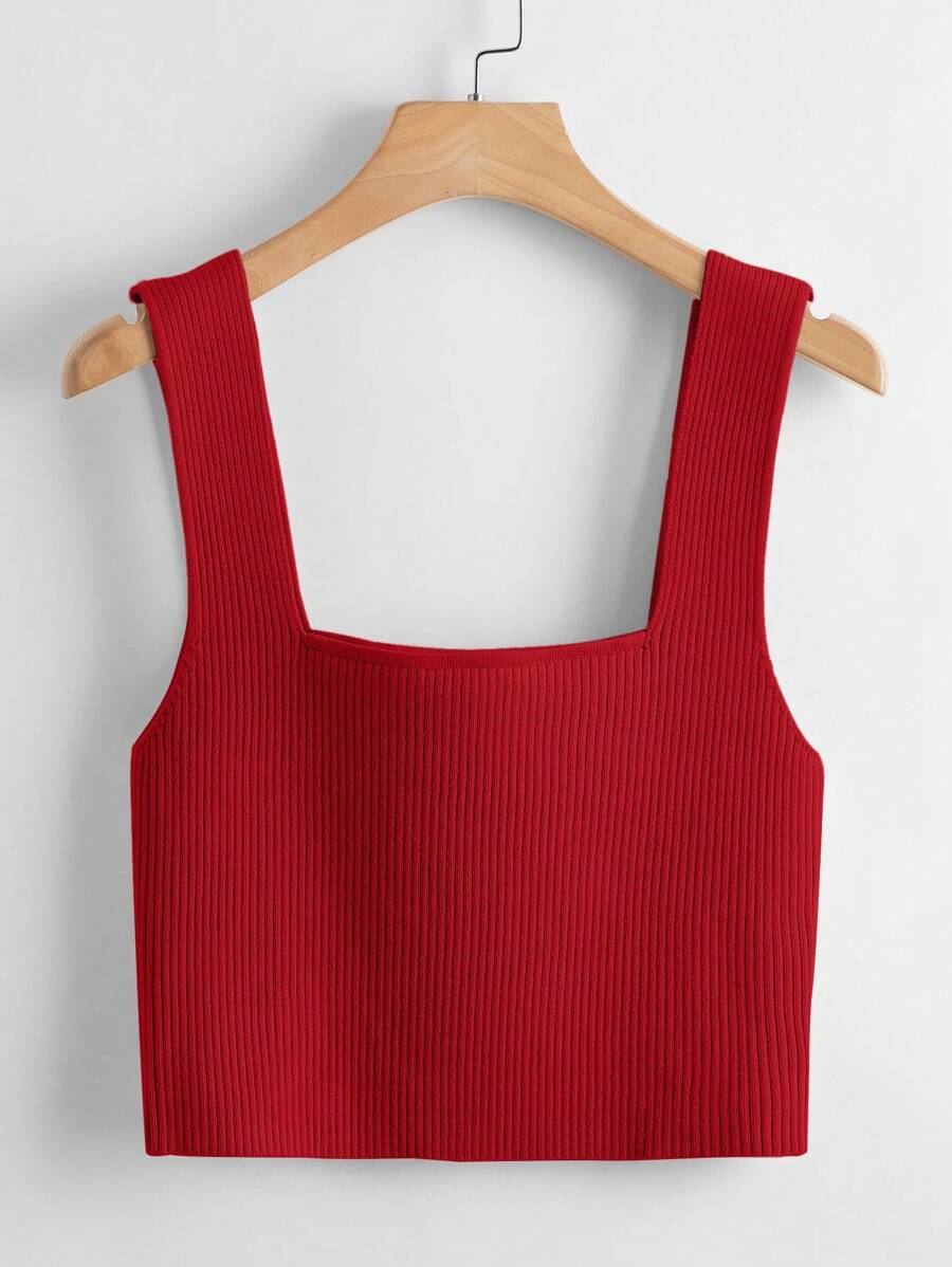 Franclia Solid Ribbed Knit Top For New Year Clothes - Red - View 1