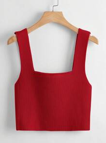 Franclia Solid Ribbed Knit Top For New Year Clothes - Red - View 2