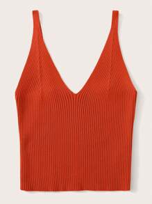 SHEIN Essnce Solid Backless Knit Top - Burnt Orange - View 5