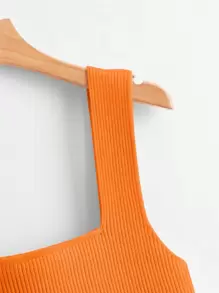 Franclia Ensfarvet Ribbet Striktop - Orange - Vis 3