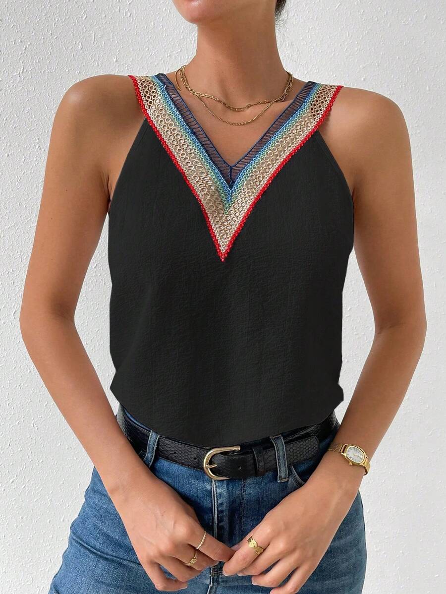 SHEIN LUNE 織帶拼接V領襯衫