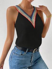 SHEIN LUNE 織帶拼接V領襯衫