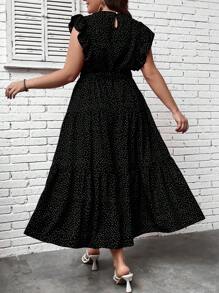 SHEIN Clasi Vestido largo con estampado de lunares, volantes y cinturón para mujer - Negro - Ver 2