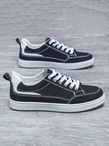 Men Canvas Lace-up Front Skate Shoes - Black - View 1