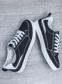 Men Canvas Lace-up Front Skate Shoes - Black - View 2