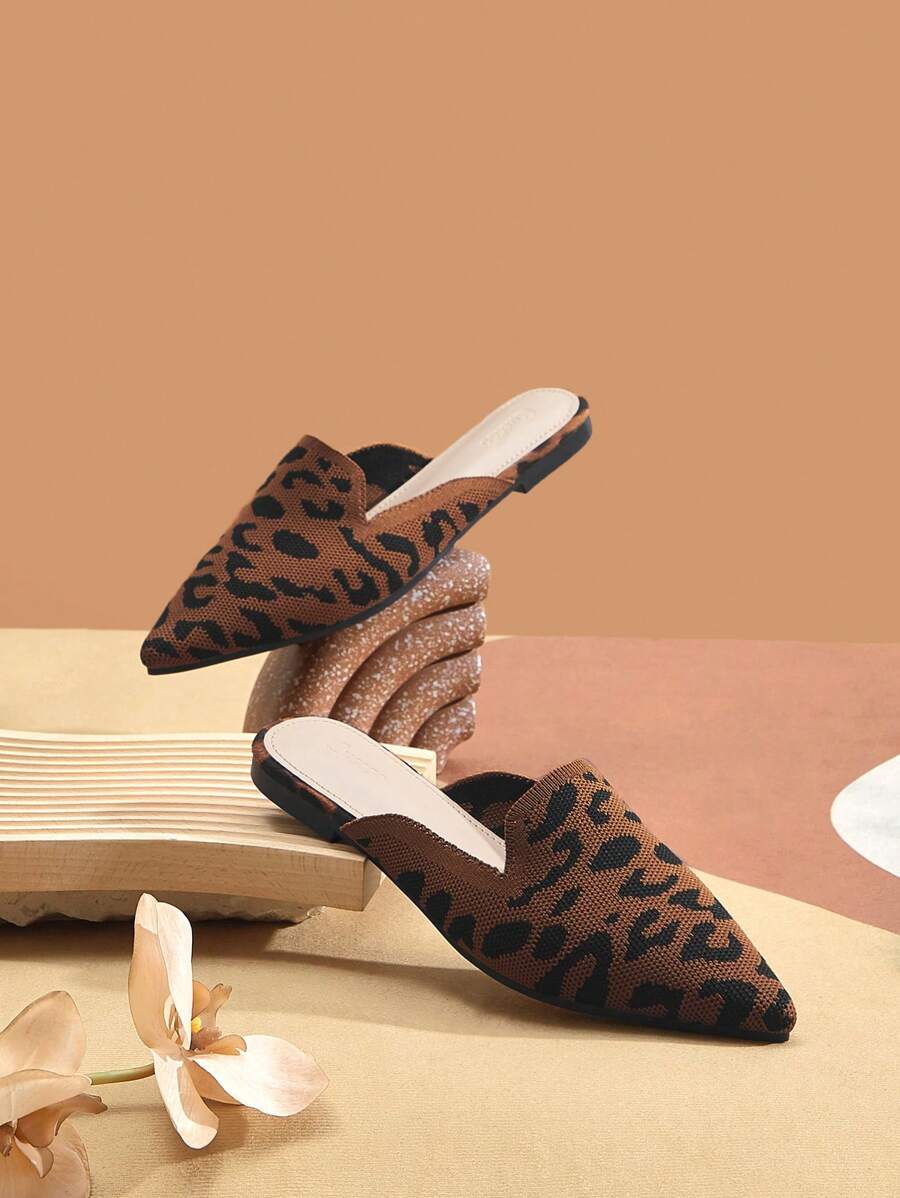 CUCCOO TILAWA Leopard Pattern Knit Flat Mules - Nhiều màu - Xem 1