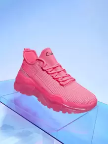 CUCCOO BASICS Rhinestone Decor Lace Up Front Sports Shoes Vacation Shoes Summer Sports Shoes Casual Shoes Tainers - Hot Pink - View 5