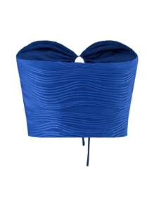 EMERY ROSE Áo nữ Dây kéo Thắt nút Xù màu trơn Gợi cảm - Xanh đậm - Xem 2