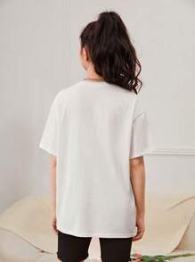 SHEIN Tops con gái Ô tô/xe hơi Lá thư Giải trí - trắng - Xem 2