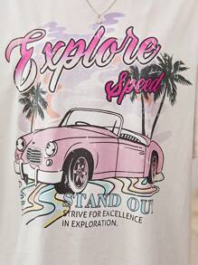 SHEIN Tops con gái Ô tô/xe hơi Lá thư Giải trí - trắng - Xem 6