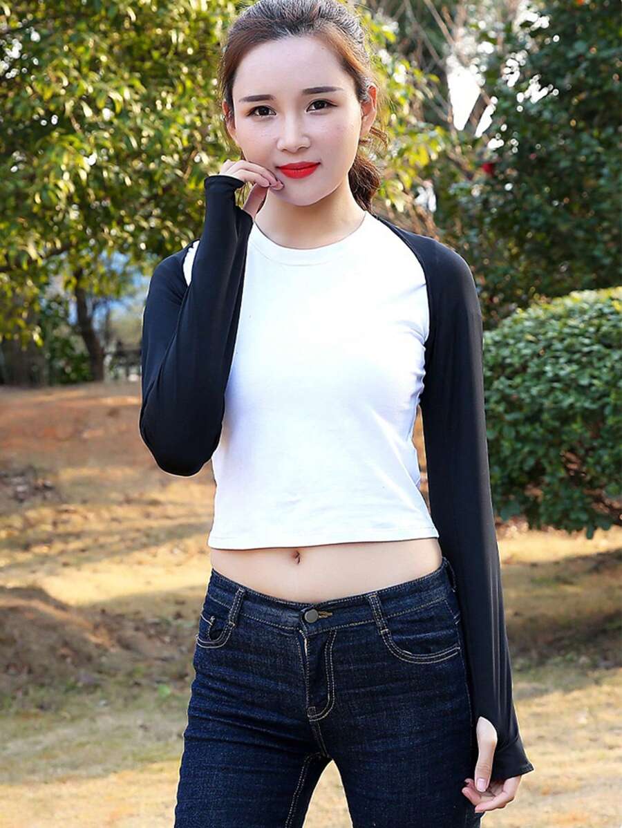 1雙女性素色防曬時尚露指手套適用於戶外 - 黑色 - 查看 1