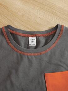 SHEIN Boys Contrast Piping Pocket Patched Tank Top & Shorts - Multicolor - View 6