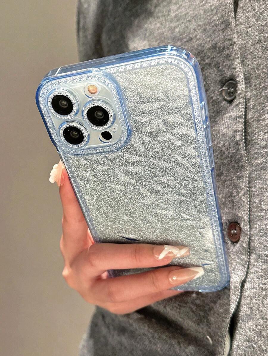 Clear Phone Case With Glitter Paper - Blue - View 1