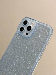 Clear Phone Case With Glitter Paper - Blue - View 3
