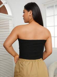 SHEIN EZwear Plus Solid Textured Tube Top - Black - View 2
